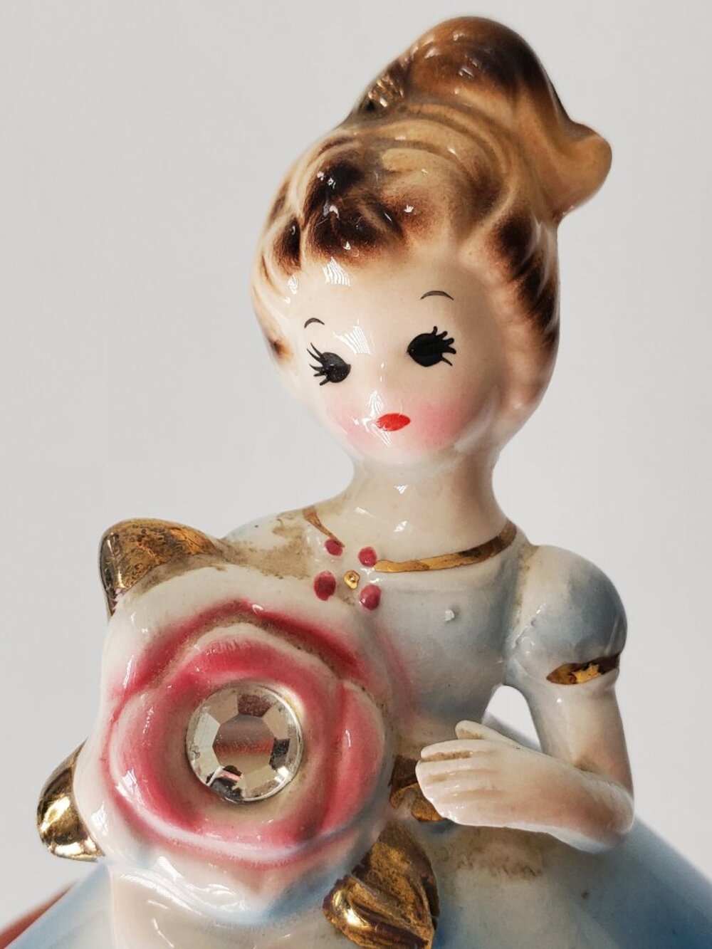 Vintage Josef Originals April "Diamond" birthstone girl figurine w/ Blue Dress